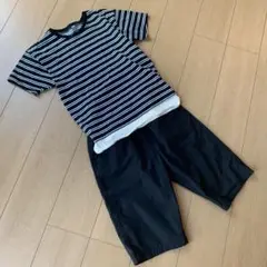 キッズトップス150cm黒白ストライプ Tシャツと160cmショートパンツセット