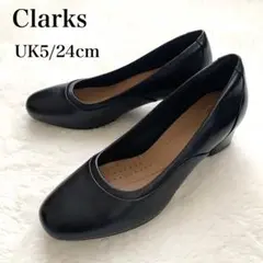 【ネット限定/極美品】Clarks ラウンドトゥパンプス レザー ブラック