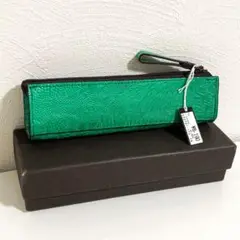 [1点限定]　新品未使用　オーストリッチ　グリーン　革ペンケース　筆箱