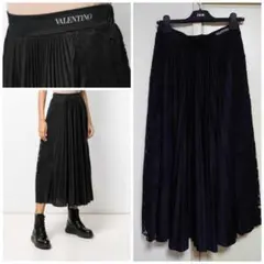 VALENTINO ウエストロゴ サイドレース プリーツスカート