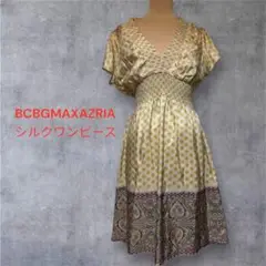 美品BCBGMAXAZRIA シルクドットワンピース　光沢ワンピース