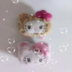 ギャルキティ ヒョウ柄 フェイス型ヘアクリップ 2点セット