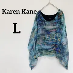 Karen Kane 【L】抽象模様 トップス シフォン　ブルー