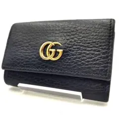 【極美品】GUCCI 6連キーケース GGマーモント 黒 オールレザー ゴールド