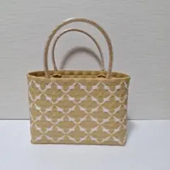 ppバンド　カゴバッグ　茶色に白色