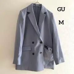 GU ダブルジャケット ベルト付き くすみ水色 M テーラード ジーユー