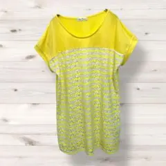 半袖　tシャツ　レース　カットソー　原色　黄色　936T