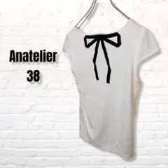 b695【アナトリエ】38 フレンチスリーブカットソー バックリボンワッペン