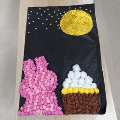 夜空の月とうさぎのアート