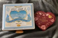 白い恋人缶とGODIVAハート缶セット