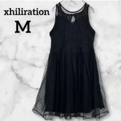 希少✨ 【M】　xhiliration ノースリーブ　膝丈ワンピース　レース　黒