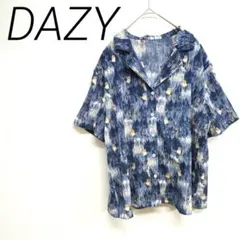 DAZY ネイビー/ベージュ 半袖シャツ　 L カジュアル　リゾート　前ボタン