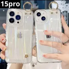 新品 iPhone15pro ケース カバー クリア 透明 バンド ストラップ