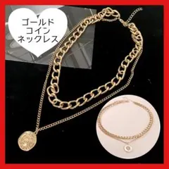 2連 ゴールド ネックレス コイン チョーカー 韓国 ユニセックス 重ね付け