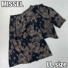 美品 【MISSEL】レース調柄 上品アンサンブル 日本製 フォーマル 黒 LL