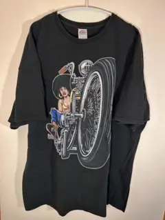 古着　バイクと女性のグラフィック Tシャツ 2XL