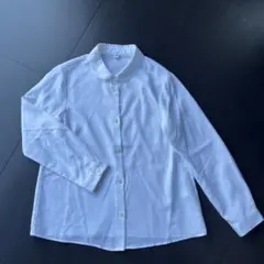 ホワイト 長袖シャツ ラウンドカラー