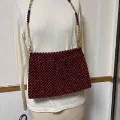 木製ビーズポシェット昭和レトロ
