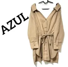 AZULアズール ウエストリボン付きベージュブラウンシャツMサイズ