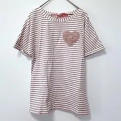 アンドラブ【S】半袖Tシャツ/ボーダー柄 ハート レース バックリボン 綿
