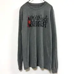 Merry & Bright 長袖プリントTシャツ グレー トップス 古着