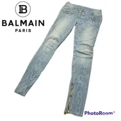 《希少》BALMAIN バイカー デニムパンツ 金ボタン ファスナー 34