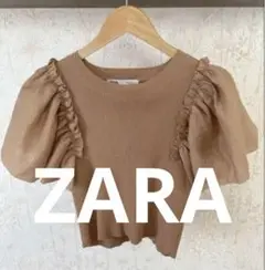 ZARA ブラウン フリル半袖ニット M
