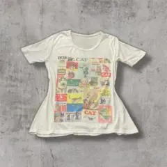 セール中‼️【ネコ】ポスター風￤レトロ プリント Tシャツ￤Y2K コラージュ￤白