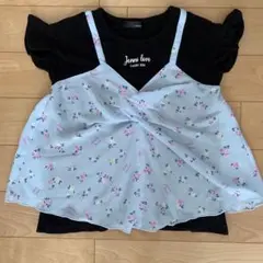 JENNI love Tシャツ 140cm 花柄レイヤード　黒×水色
