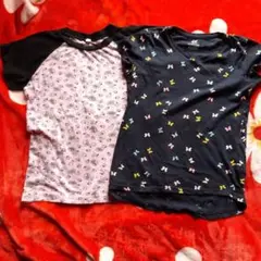Tシャツ 130cm ピンクと黒、H&Mネイビーの2点セット