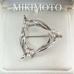 395【ミキモト】シルバー　パール　ブローチ　ハート　箱付き 395【ミキモト】シルバー パール ブローチ ハート 箱付き