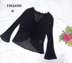 3479 T-PLEATESの【M】フロントフリル付き　長袖カーディガン