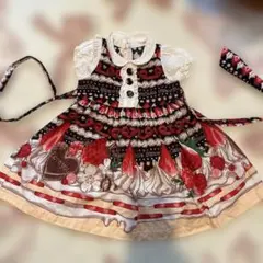 313.姫系ワンピース ショートケーキ柄 イチゴ シャーリー系フリフリ 90cm