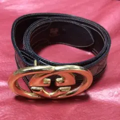 GUCCI グッチ ベルト ブラウン インターロッキング GG ゴールド レザー