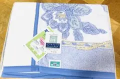 ダブルフェイス コットンタオルケット 花柄 ブルー系