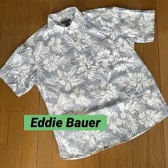 Eddie Bauer ハイビスカス柄 半袖シャツ 白青　Mサイズ