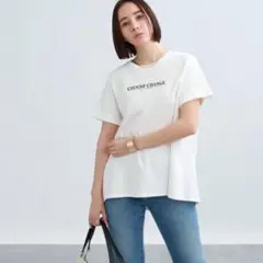 【タグ付き未使用品】INDIVI AラインメッセージTカットソー 白 34