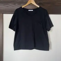 Tシャツ・カットソー/ショート丈/Ｖネック/ブラック/Lサイズ