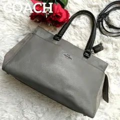 コーチ✨2way ショルダーバッグ スエード シボ革グレー チャーム