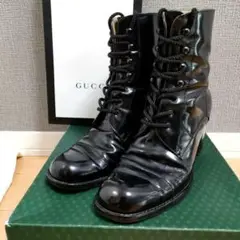GUCCI ブラックレザー レースアップ ショートブーツ