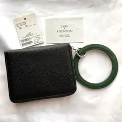新品 イアパピヨネ レザーリング付き ラウンドミディアム 折り財布 ブラック