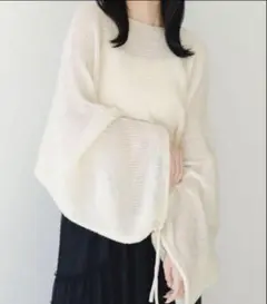 fupel フペル 新品未使用2WAYリボンスリーブ透かし編みニット