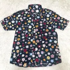 希少 美品 バーバリーブラックレーベル 半袖シャツ　総柄 花柄 黒 マルチカラー