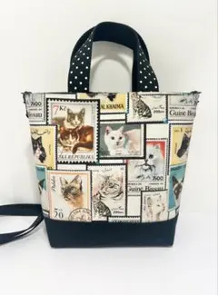 レトロな にゃんこ 切手柄 2WAYミニバッグ 猫 ネコ cat ショルダー付