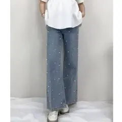 SAISON DE PAPILLON パール付き デニムパンツ　美品