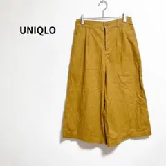 【ユニクロ】 リネン コットン ワイド クロップド パンツ ガウチョ M 綿麻混