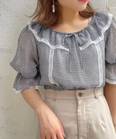 マジェスティックレゴン　ガーリーパターンチェックブラウス