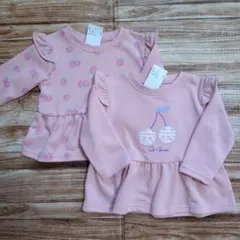 新品 未使用 吸汗速乾 裏毛 袖フリルトレーナー 女の子 80 2枚セット