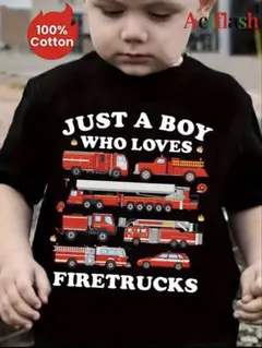 働く車 消防自動車 柄 子どもTシャツ