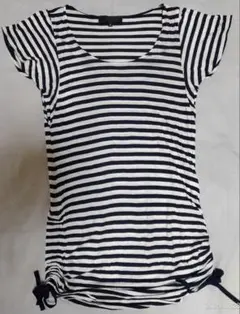 UNTITLED ストライプ 半袖 ラメ入り ロングTシャツ サイズ2